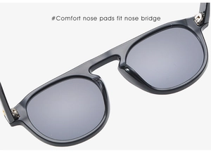 Macro detail of comfortable nose pads on black plastic sunglasses for a perfect fit