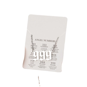 Silver stainless steel 999 angel number necklace with minimalist white display card