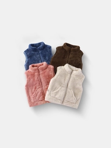 Gilet in pile peluche per bambini con colletto rialzato e cerniera in quattro colori