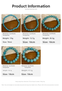 Comparison of various synthetic turquoise beaded stretch bracelets in five different bead sizes