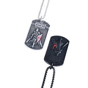 Knights dog tag necklace set in silver and black with Armor of God engraving