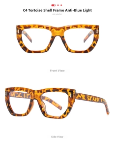 Detail view of tortoise shell pattern on anti-blue light glasses frame model C4