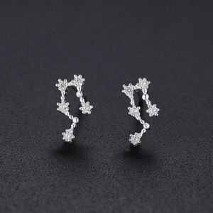 Elegant 999 sterling silver zodiac star stud earrings with sparkling cubic zirconia stones