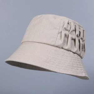 Elegant khaki linen sun hat for women featuring a minimalist foldable fisherman design