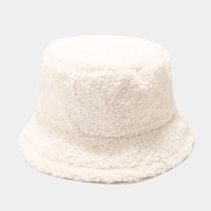 Winter sherpa fleece vissershoed in crèmewit met warme, getextureerde pluchen stof