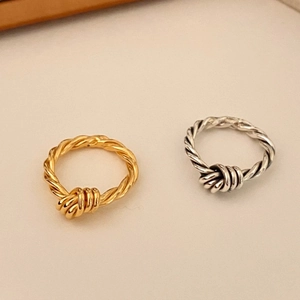 Minimalist 925 sterling silver triple-line knot rings in gold and vintage silver finish