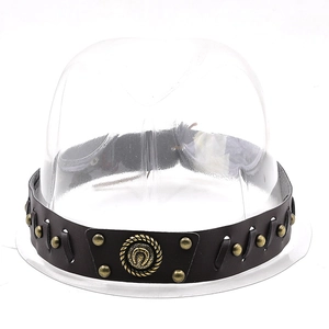 Vintage dark brown leather hat band with bronze studs and horseshoe emblem for fedoras