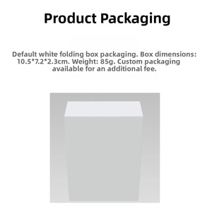 Detail of white wallet packaging box with size specifications 10.5x7.2x2.3cm and 85g weight