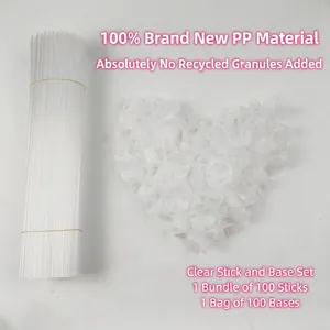 Set of 100 transparent PP plastic balloon sticks with holders for party decorations