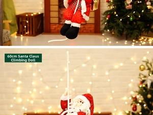 Détail du Père Noël grimpant de 60cm avec sac à cadeaux et costume à carreaux rouges