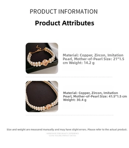 Détails des spécifications du coffret bijoux avec perles et zircons, collier et bracelet