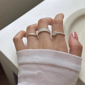 Three-piece stackable ring set with polished band and zircon accent for women