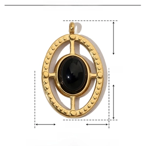 Vue détaillée d'un pendentif ovale en acier inoxydable 22x14mm avec pierre naturelle noire