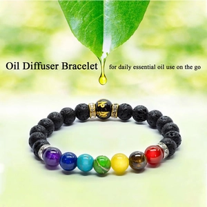 Chakra Lavastein Armband für ätherische Öle mit 8mm Natursteinen und goldener Perle