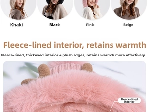 Detailed view of plush velvet lining inside the knitted antler hat with furry earflaps