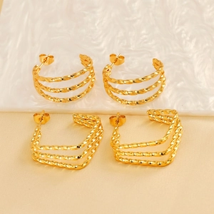 Multi Layer Twisted Hoop Earrings 18K Gold Plated Stainless Steel Rope Geometric Jewelry For Women