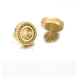 Macro shot of 16mm gold stainless steel round earring base with textured woven edge detail