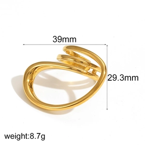 Abstract geometric 18k gold plated stainless steel twisted ring, size 39mm, weight 8.7g