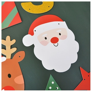 Detail of Christmas banner featuring Santa, reindeer and stars on dark green background