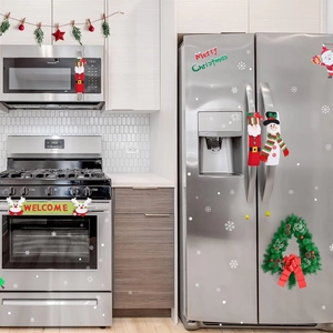 Christmas Refrigerator Handle Covers Santa Snowman Reindeer Fabric Protective Kitchen Appliance Decoration