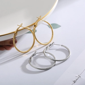 Stainless Steel Twist Hoop Earrings For Women Exaggerated Geometric Spiral Textured Circle Fashion Jewelry Accessories