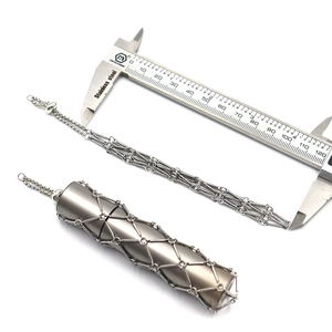 Measuring the industrial metal mesh lipstick holder pendant chain with a caliper tool