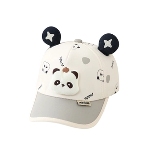 Adorable plush panda baseball cap for toddlers with 3D ears and cute cartoon prints