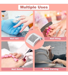 Multiple uses of white nail dust collector for nail art, filing and salon work