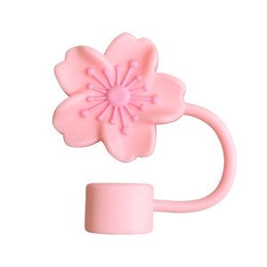 Tapón de silicona 3D flor de cerezo rosa para pajitas de 10mm, antipolvo flexible
