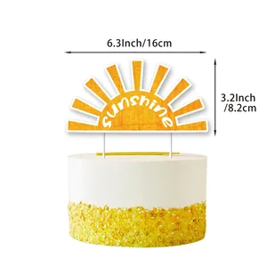 Sunshine themed yellow cake topper decoration for birthday parties with white text