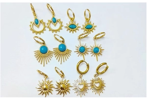 Stainless steel 18K gold plated turquoise sun hoop earrings set for women fashion jewelry accessories