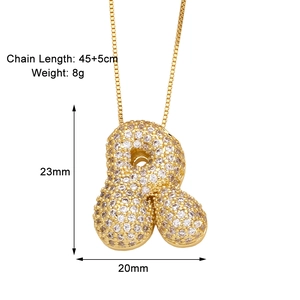 Detailed size specifications for the gold-plated zircon letter R necklace and chain