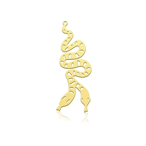 Detailed close-up of a gold double-headed snake pendant with a hollow design and ring