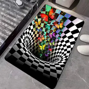 Λεπτομέρεια του χαλιού 3D με ασπρόμαυρη σήραγγα και πολύχρωμες πεταλούδες