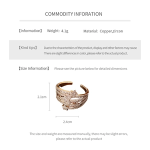 Dettaglio dimensioni dell'anello a stella multistrato in zircone e rame dorato