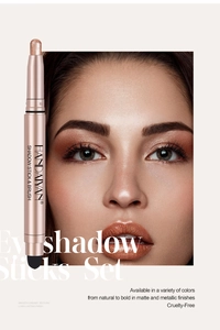 Dual-ended eyeshadow stick featuring matte and metallic finishes for a long-lasting look