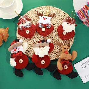 Christmas Tree Hanging Ornaments Fabric Plush Santa Snowman Reindeer Festive Home Party Decoration Handmade Style With Wooden Button