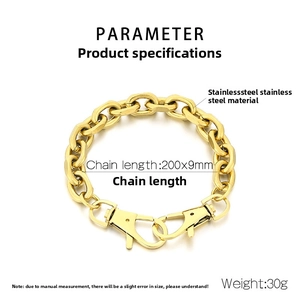 Detail of 200x9mm gold stainless steel thick chain bracelet with dual lobster clasps