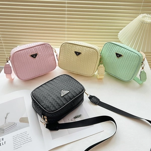Woven Texture Camera Bag Women PU Leather Small Square Crossbody Bag With Wide Adjustable Strap Fashionable Handbag