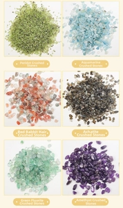 Collection of six polished natural semi-precious stone chips including amethyst and fluorite