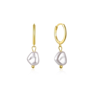 Detailed view of S925 sterling silver gold-plated earrings with irregular baroque pearls