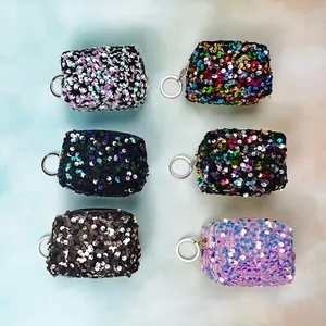 Mini Pailletten Portemonnee Draagbare Opbergtas Met Rits Voor Oortelefoon Lippenstift Sleutelhanger Ring Glimmende Glitter Zakje
