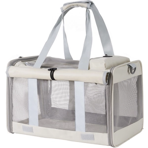 Portable pet carrier bag with breathable mesh windows for small dogs and cats