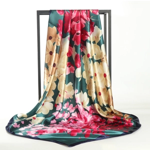 Foulard Carré Imprimé Floral Satin Faux Satin Brillant Élégant Accessoire Mode Pour Femmes