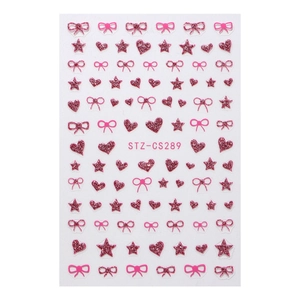 Pink glitter heart and bow self-adhesive nail stickers for French manicure DIY nail art