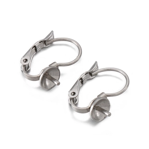 Crochets de boucles d'oreilles en acier argenté avec coupelles pour perles