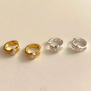 925 Sterling Silver Hoop Earrings With White Artificial Pearl Minimalist Korean Style Huggie Earrings For Women Elegant Jewelry Accessory