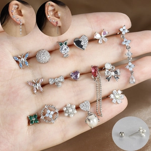Boucles D'oreilles Cartilage En Acier Inoxydable Pour Femmes Avec Zircon Papillon Cœur Fleur Forme D'animal Bijoux De Piercing