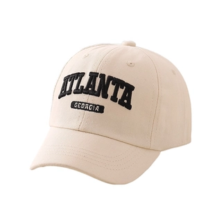 Beige cotton kids baseball cap with Atlanta Georgia 3D embroidery and curved brim