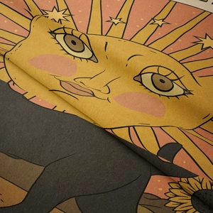 Detailed macro view showing the high-density textile texture and sun print of the tapestry
